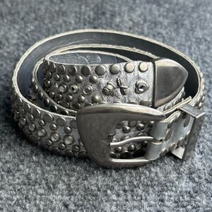 Vintage Kippy belt Italy silver leather rhinestones studded SM fits 24-29 waist